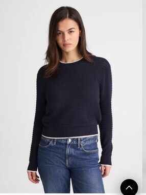 Madewell Navy Crewneck Sweater with White Contrast Trim